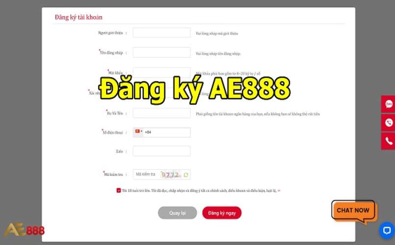 Để đăng ký thành viên tại Ae888 thì khách hàng phải trên 18 tuổi