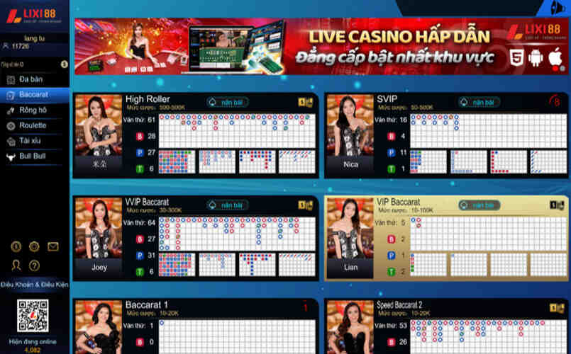 Hình ảnh về trò chơi cá cược casino tại nhà cái Lixi88