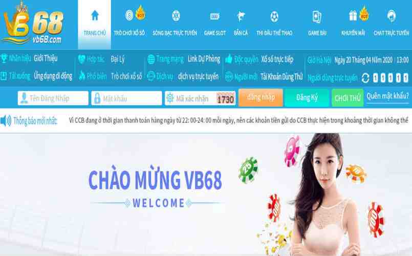 Giao diện trang web của Vp68