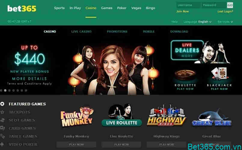 Giao diện của nhà cái cá cược Bet365