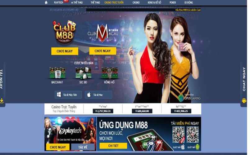 Giao diện trang web của m88