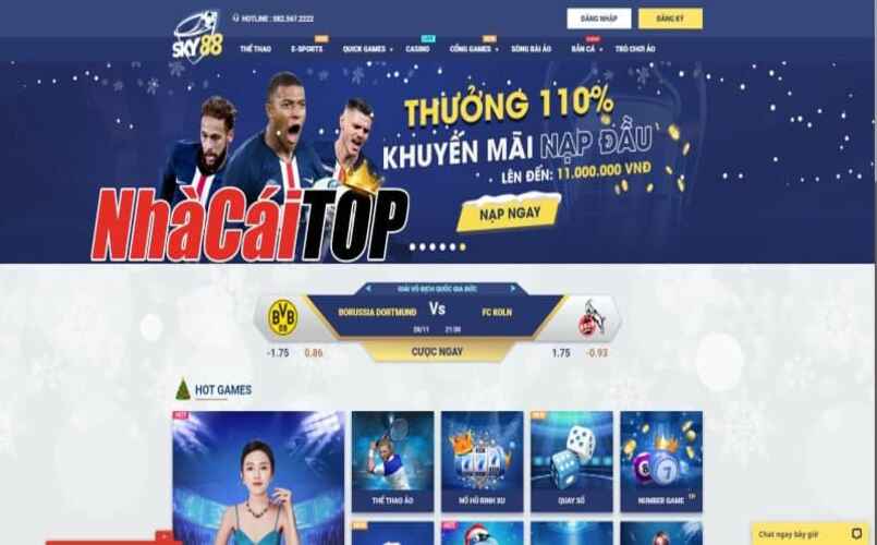 Hình ảnh về trang chủ của Sky88